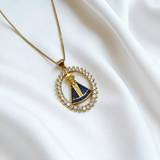 Colar N. S. Aparecida Aro Oval Zircônias