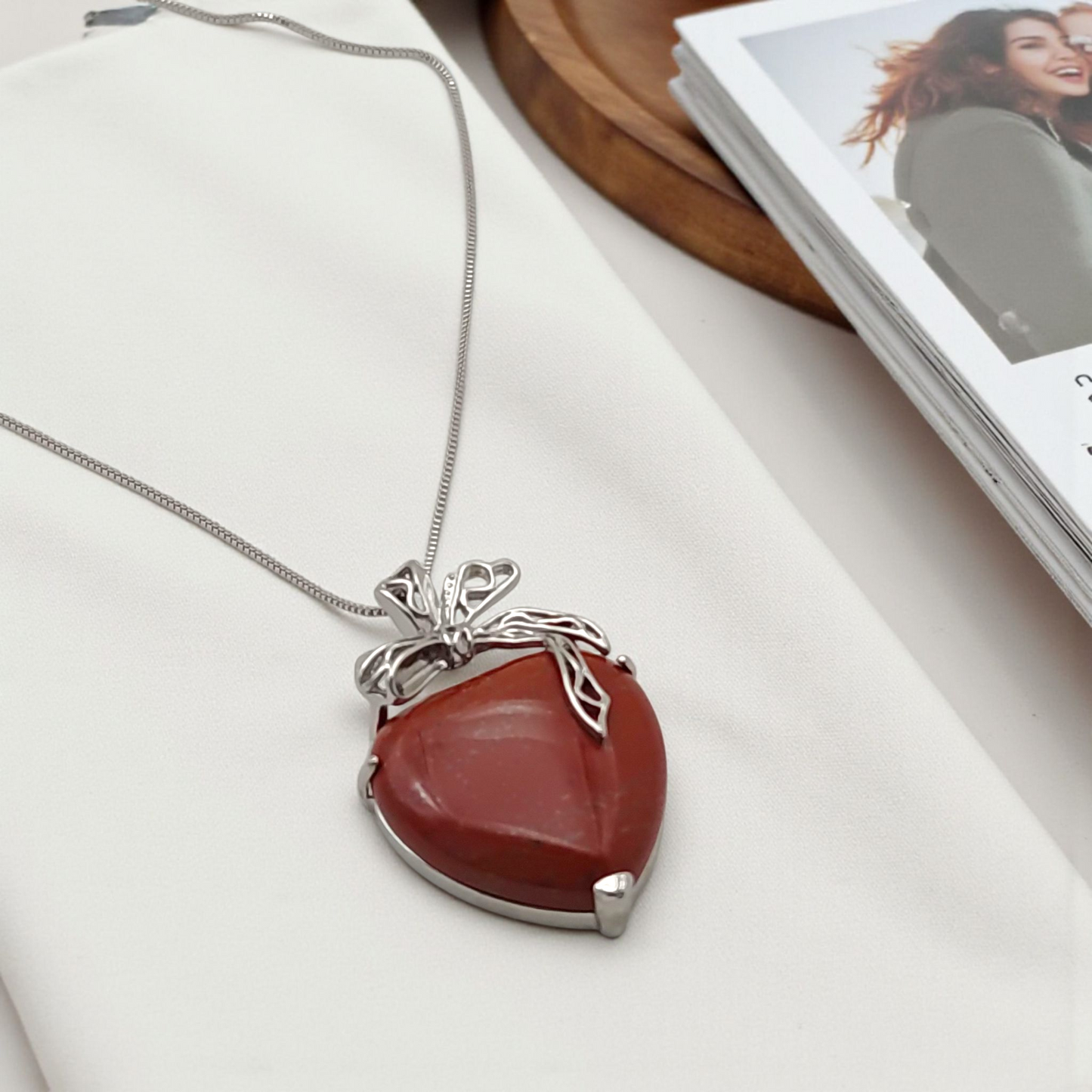 Colar Longo Coração Pedra Jaspe