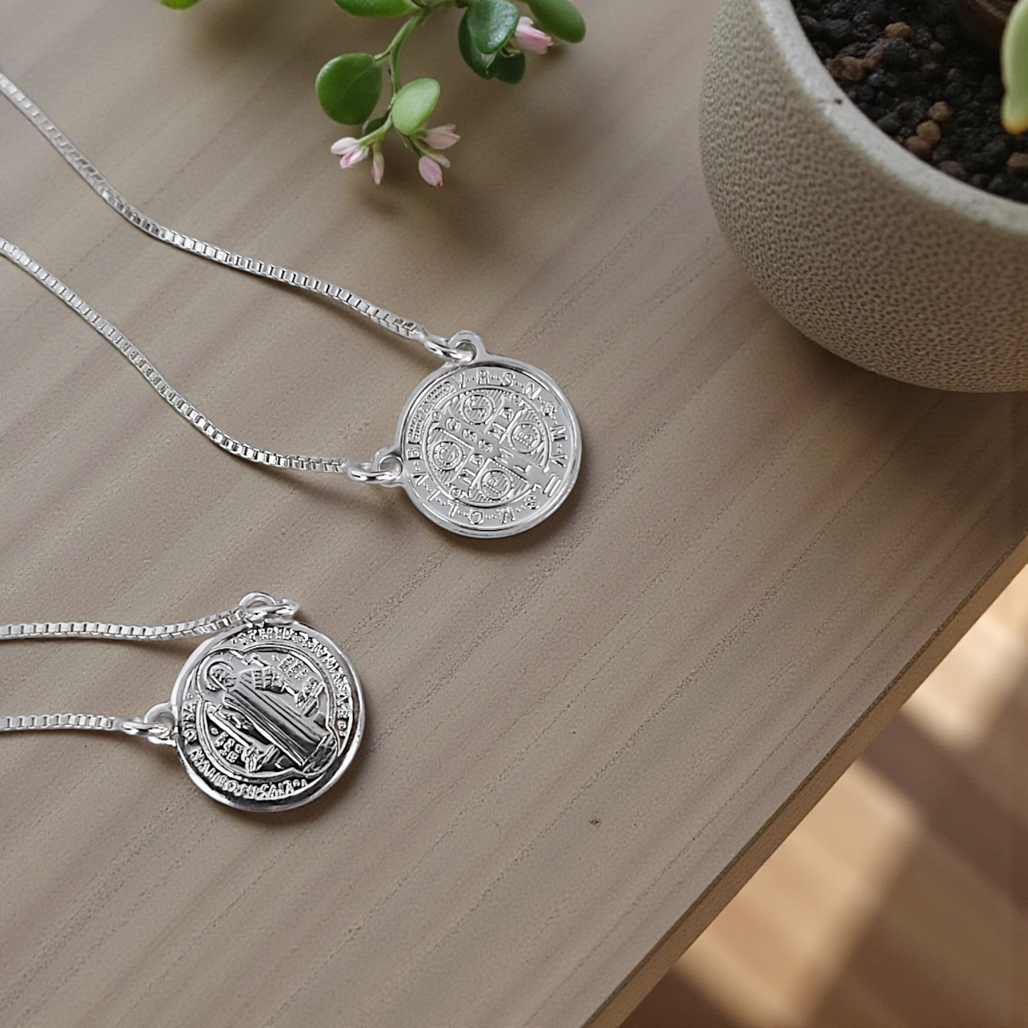 Colar Escapulário São Bento 6mm Veneziana Prata 925