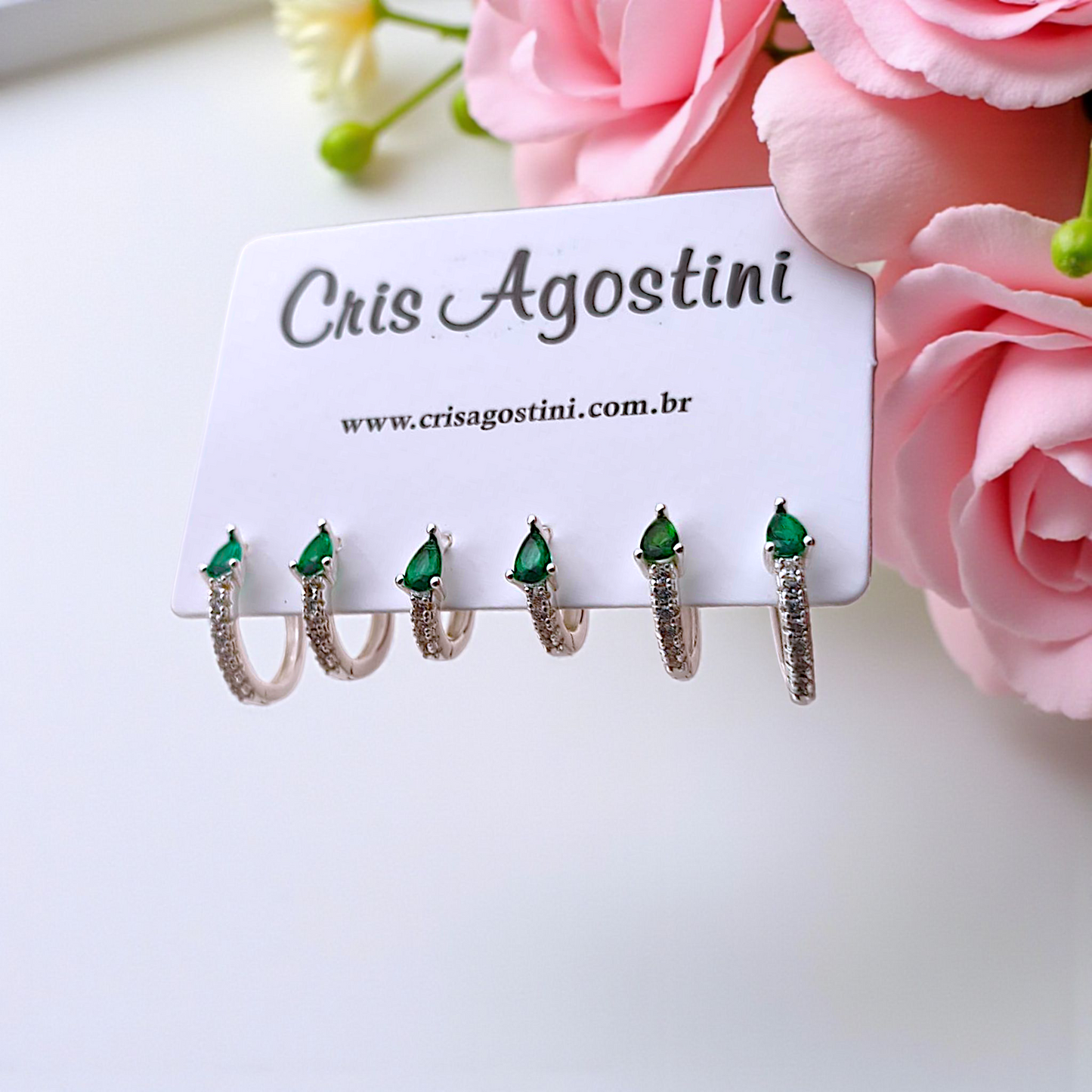 Brinco Trio Argolinhas Gotinha Zircônias Prata 925