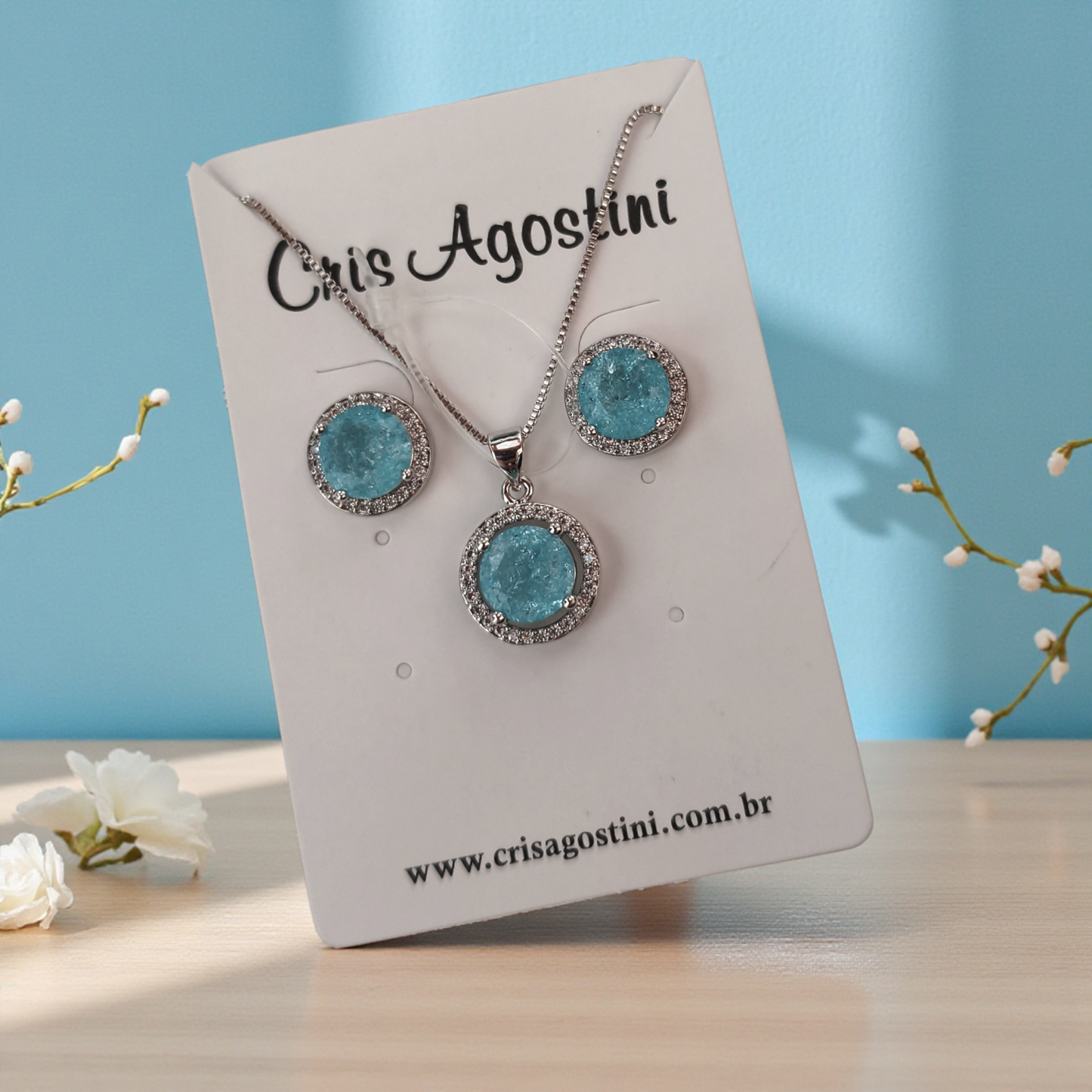 Conjunto Princesa Fusion Redondo Azul Claro - Ródio