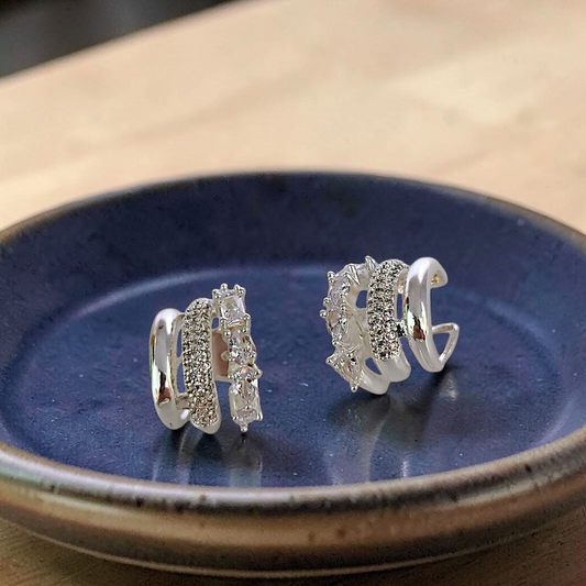 Brinco Camadas Navetes e Microzircônias Prata 925