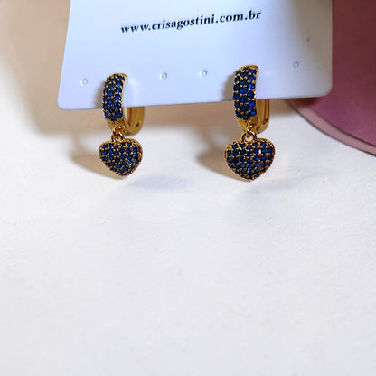 Brinco Argolinha Pingente Coração Microzircônias