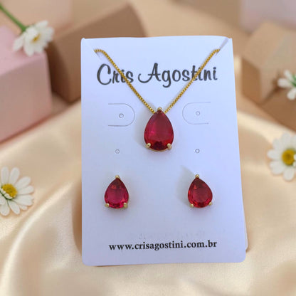 Conjunto Gota Zircônia Lapidada