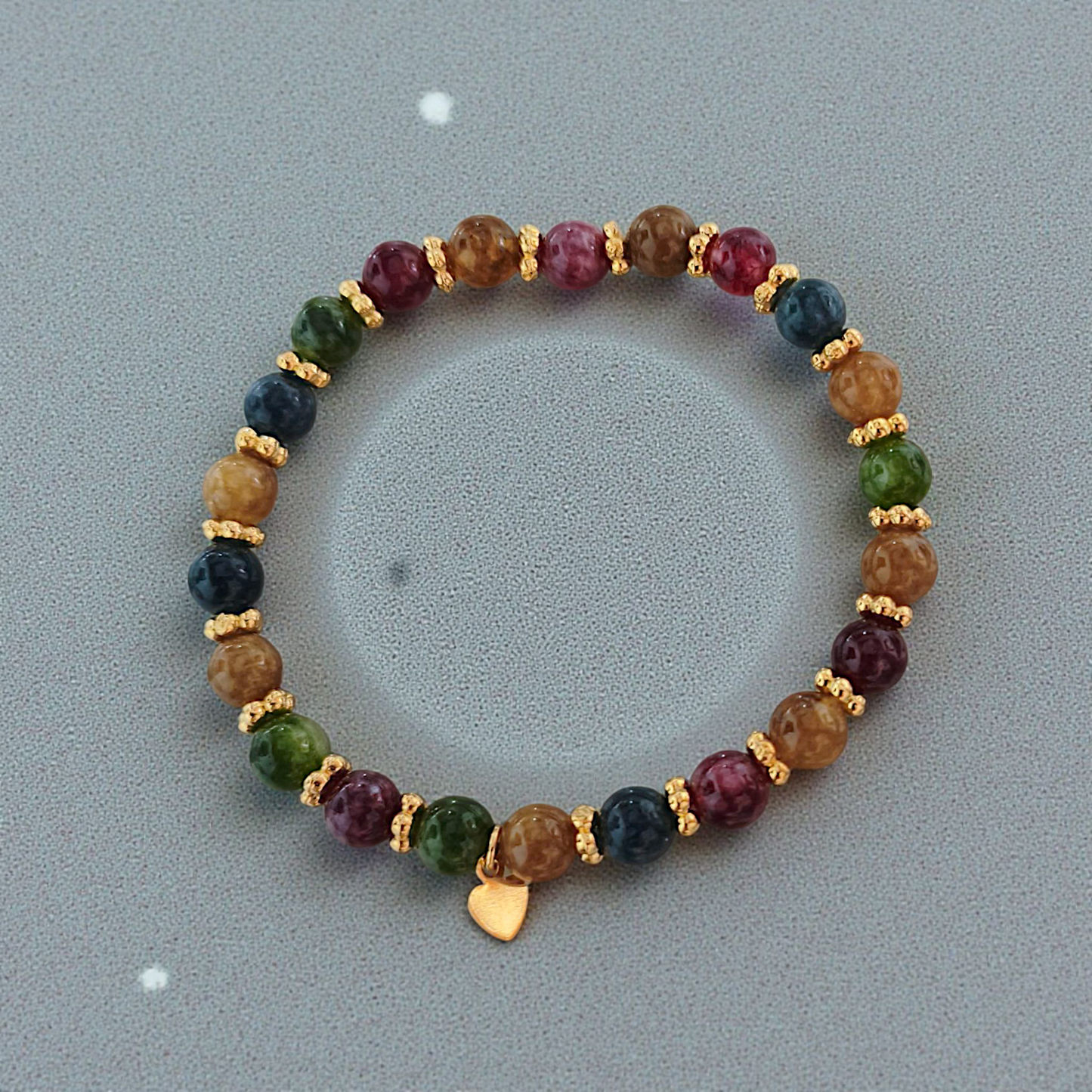 Pulseira Pedras Naturais Colors 5mm Detalhes Ouro