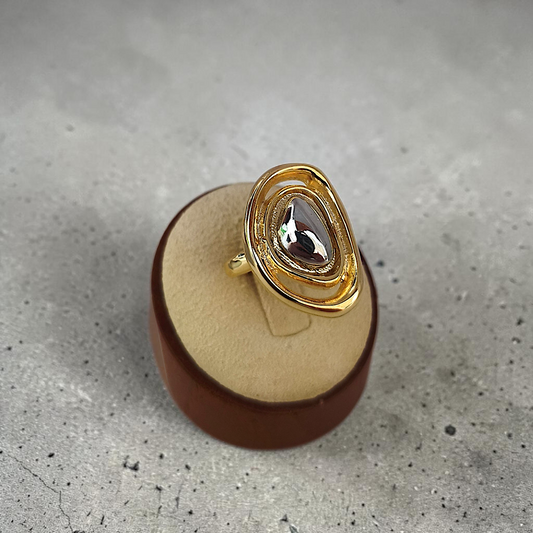 Anel Maxi Oval Orgânico Vazado Bicolor