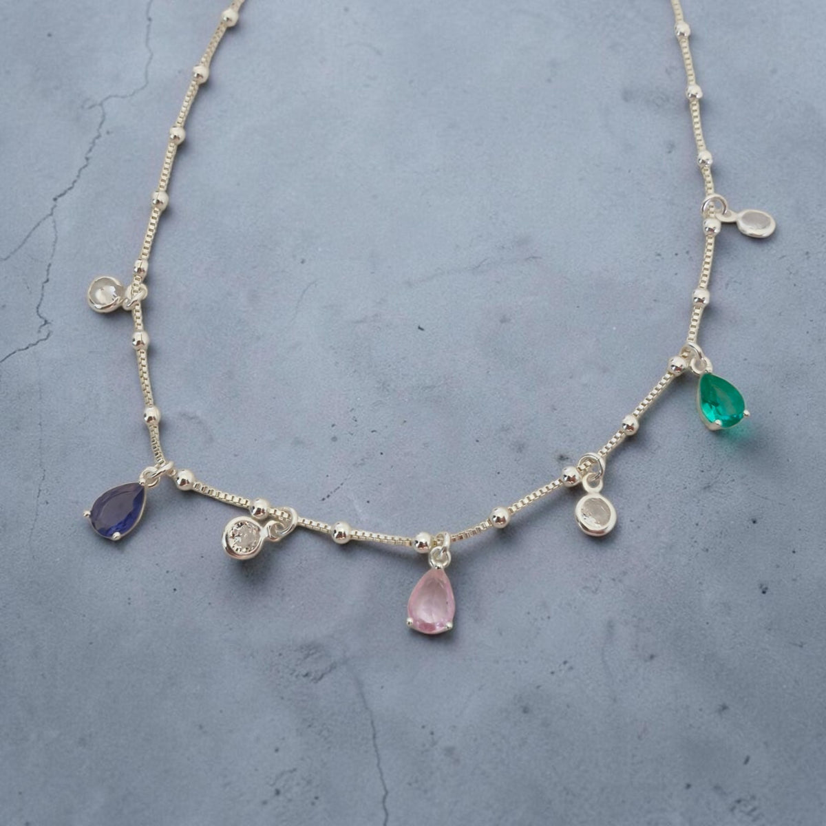 Colar Choker Bolinhas e Gotas Zircônias Colors Prata 925