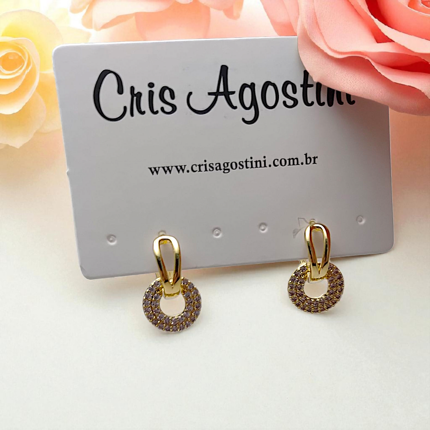 Brinco Argolinha Pingente Redondo Microzircônias