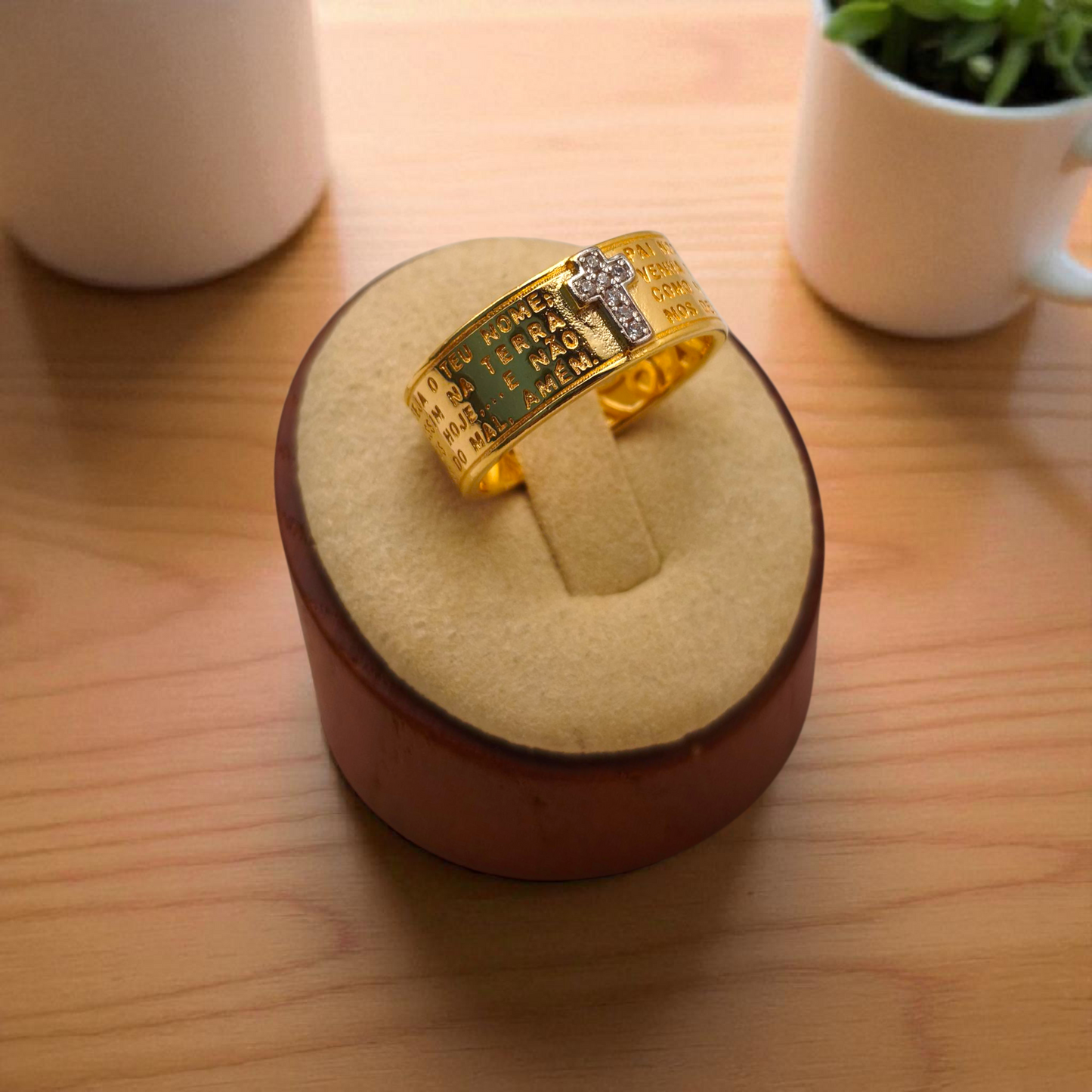 Anel Largo Oração Pai Nosso Cruz Microzircônias