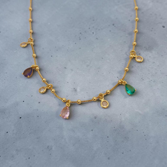 Colar Choker Bolinhas e Gotas Zircônias Colors