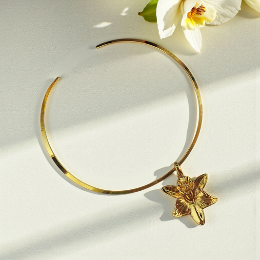 Colar Choker Aro Pingente Removível Orquídea