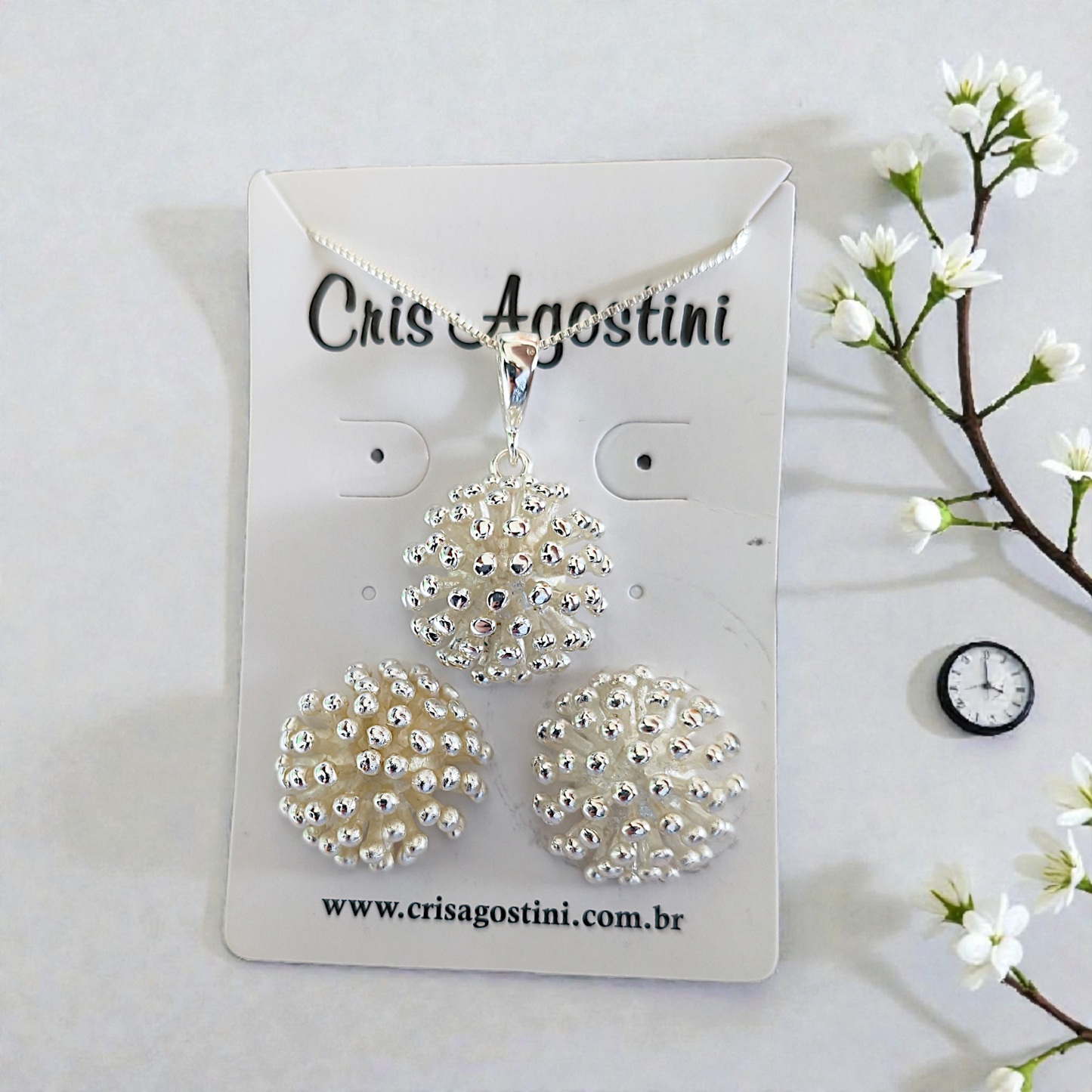 Conjunto Luxo Texturizado Esferas Elevadas Prata 925