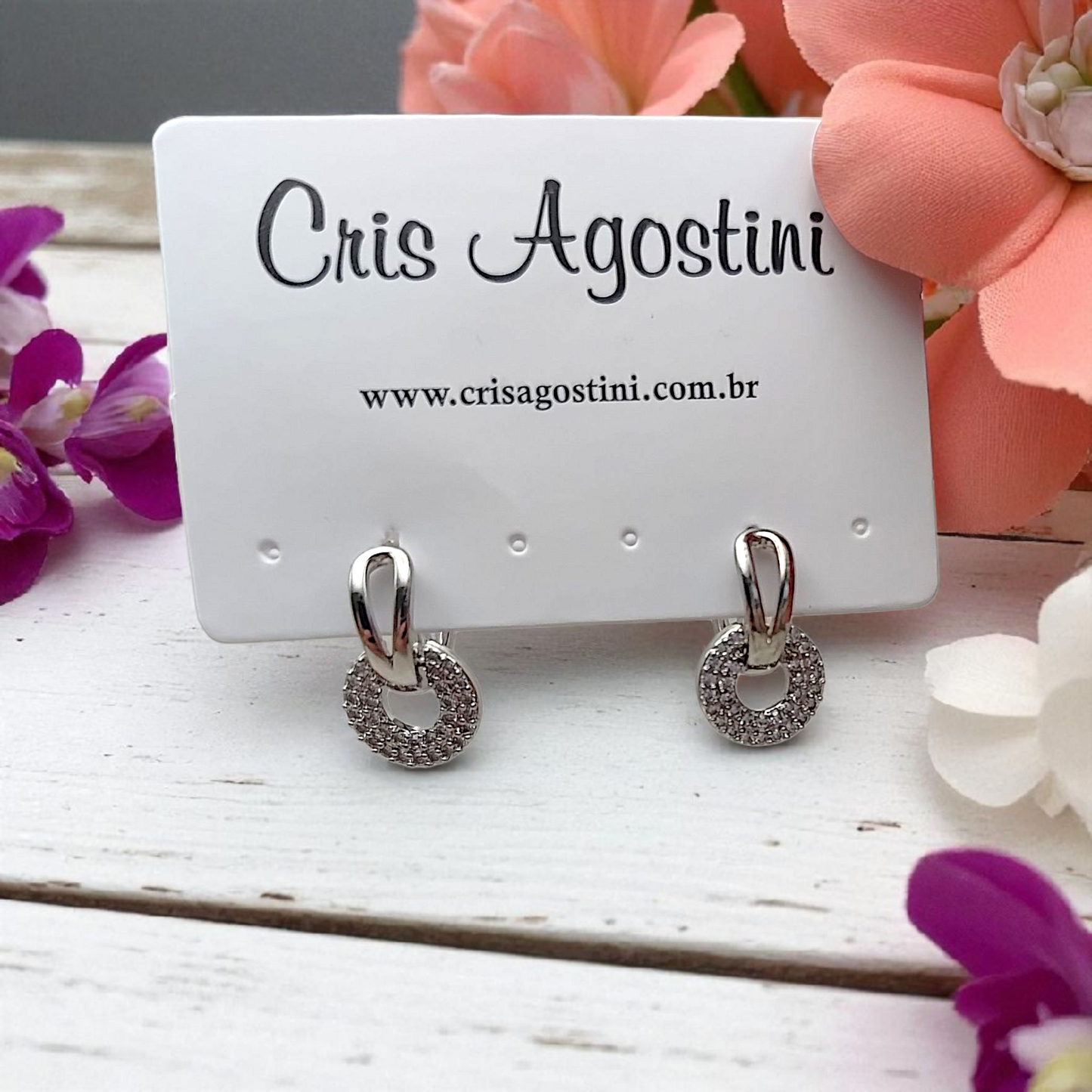 Brinco Argolinha Pingente Redondo Microzircônias