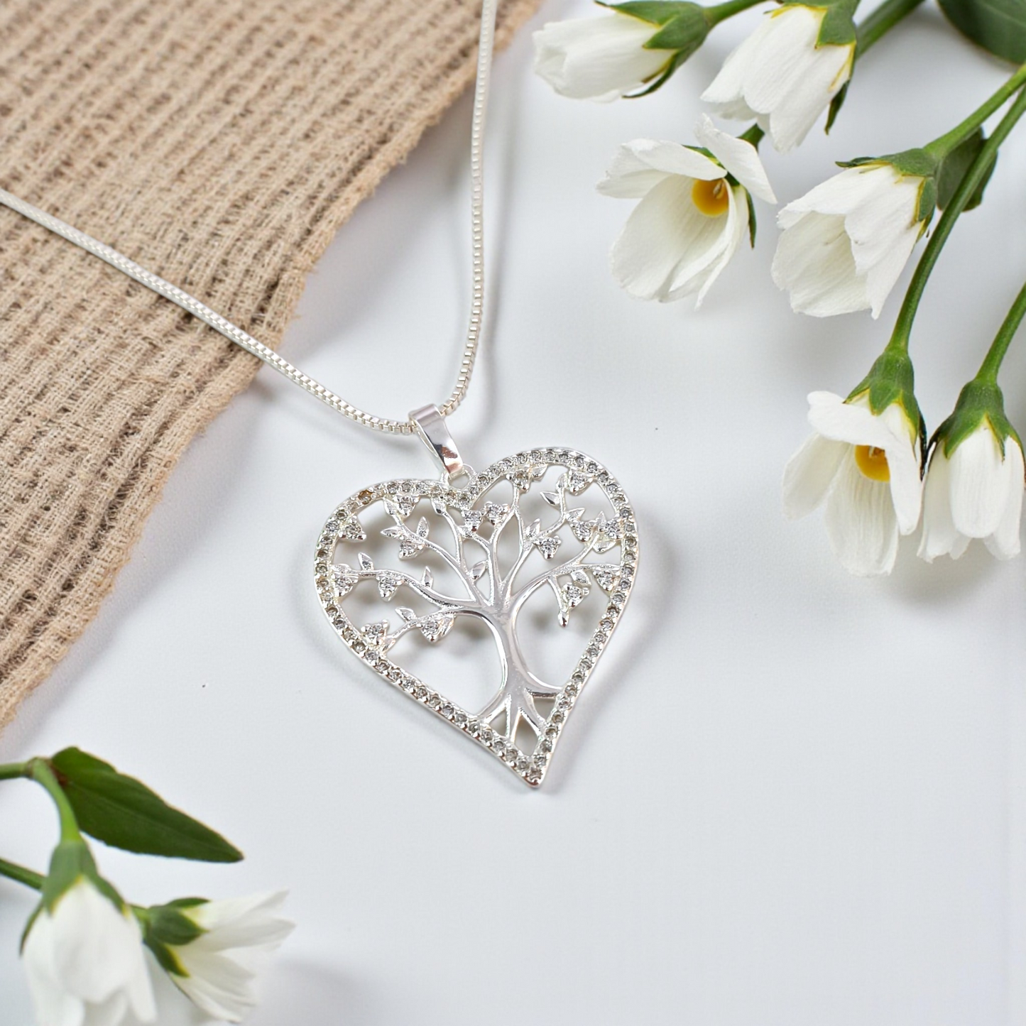 Colar Coração Árvore da Vida Vazado  Prata 925
