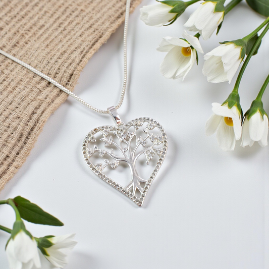 Colar Coração Árvore da Vida Vazado  Prata 925