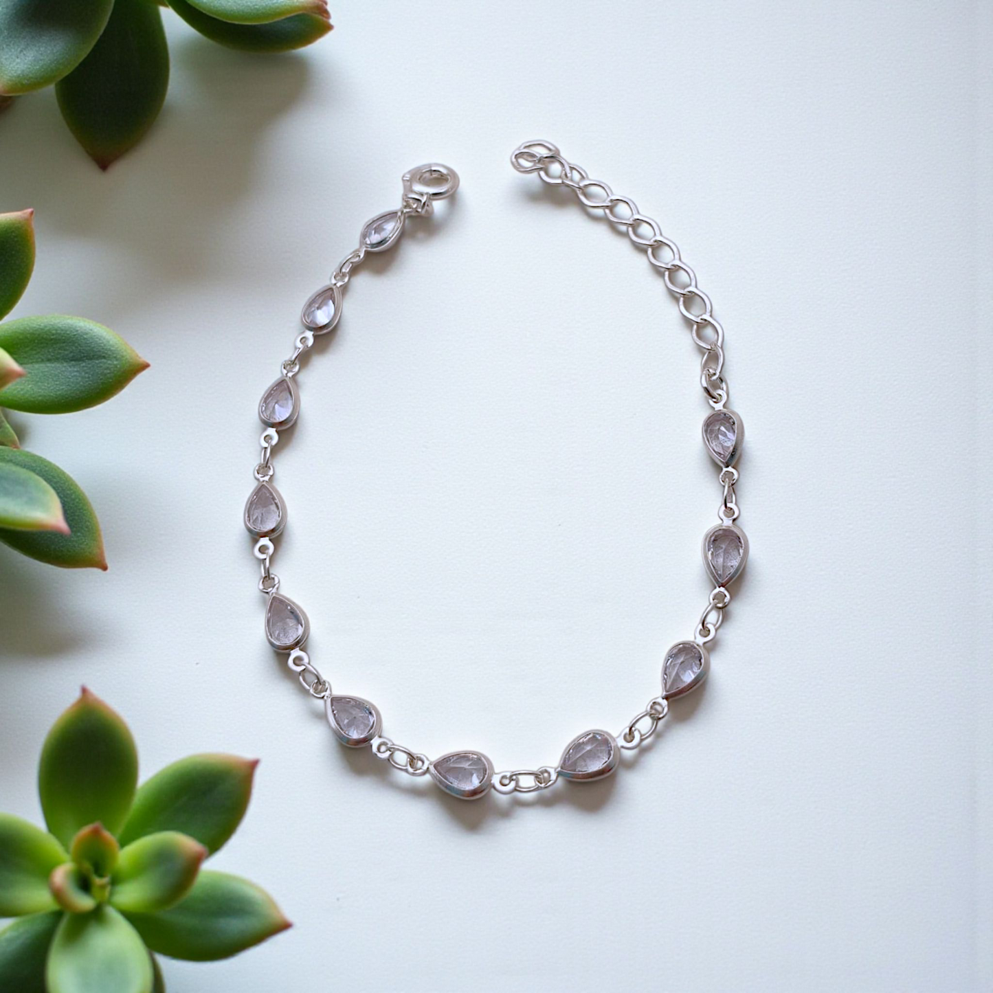 Pulseira Delicada Gotas Zircônias Prata 925