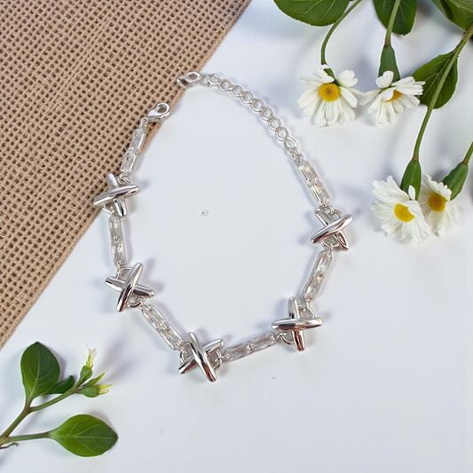 Pulseira X Baguetes Zircônias Prata 925