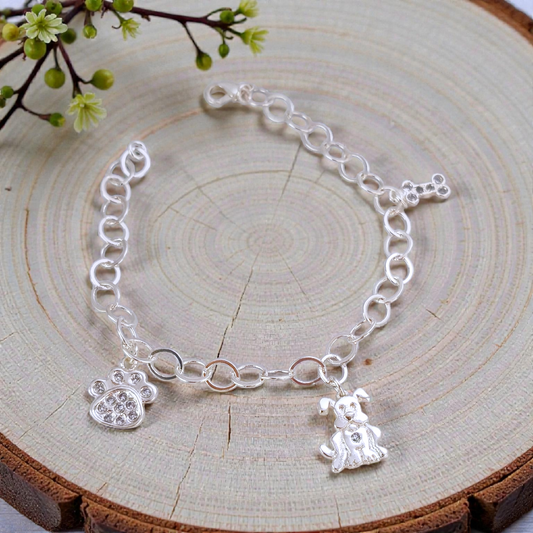 Pulseira Pingentes Pet Prata 925