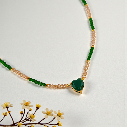 Colar Choker Cristal Bicolor Coração Lapidado