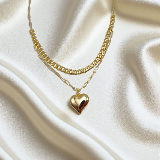 Colar Choker Duplo Coração Liso