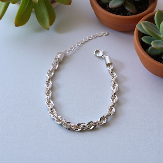 Pulseira Elos Torcidos Entrelaçados Grossa Prata 925