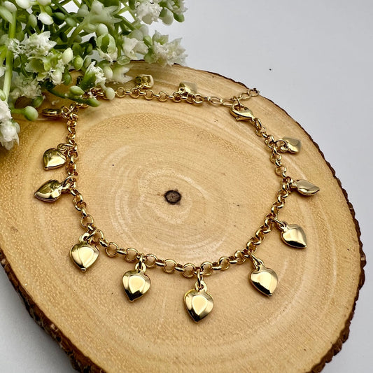 Pulseira Elo Português Corações Pendurados