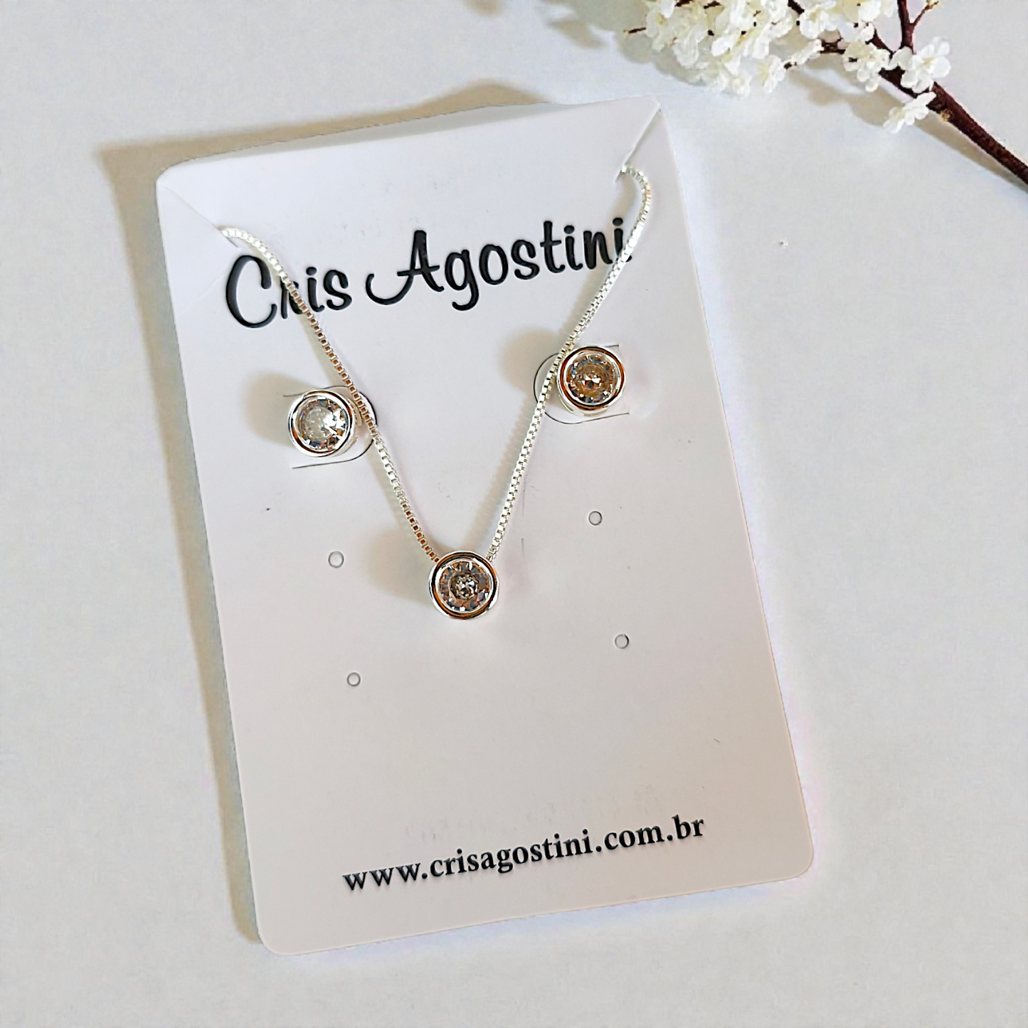 Conjunto Ponto de Luz Caixa Redonda 5mm Prata 925