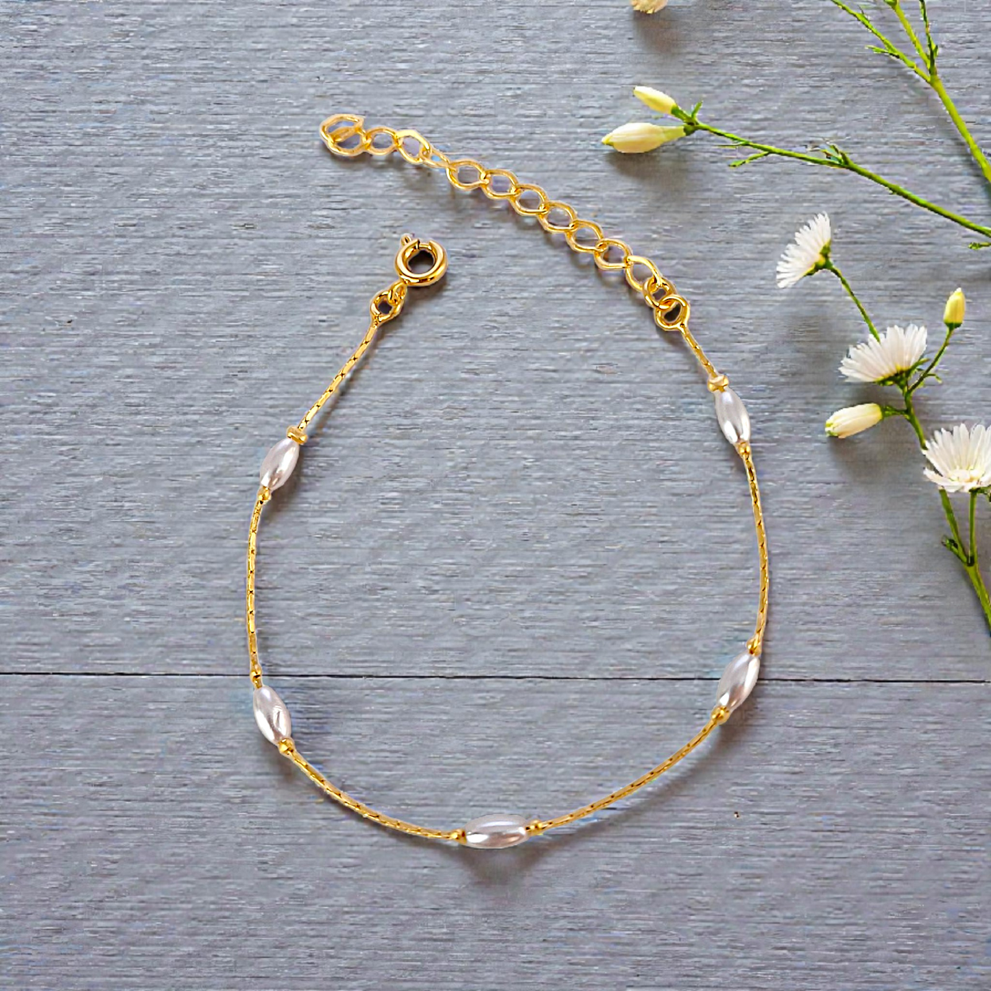 Pulseira Fininha Pérolas Arroz