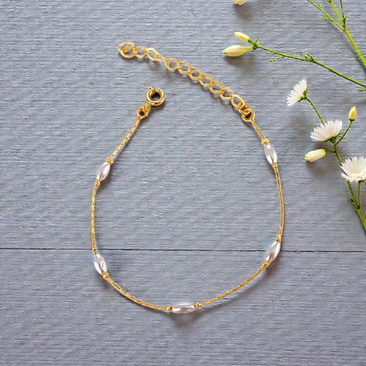 Pulseira Fininha Pérolas Arroz