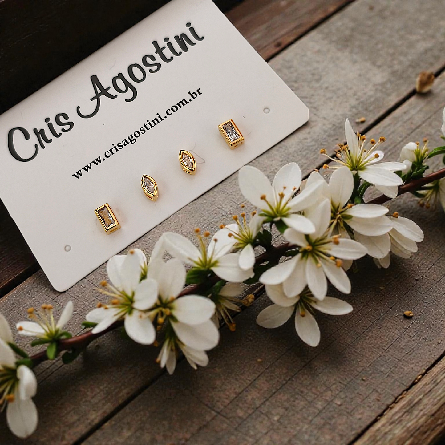 Dupla Brincos Zircônia Retângulo e Oval