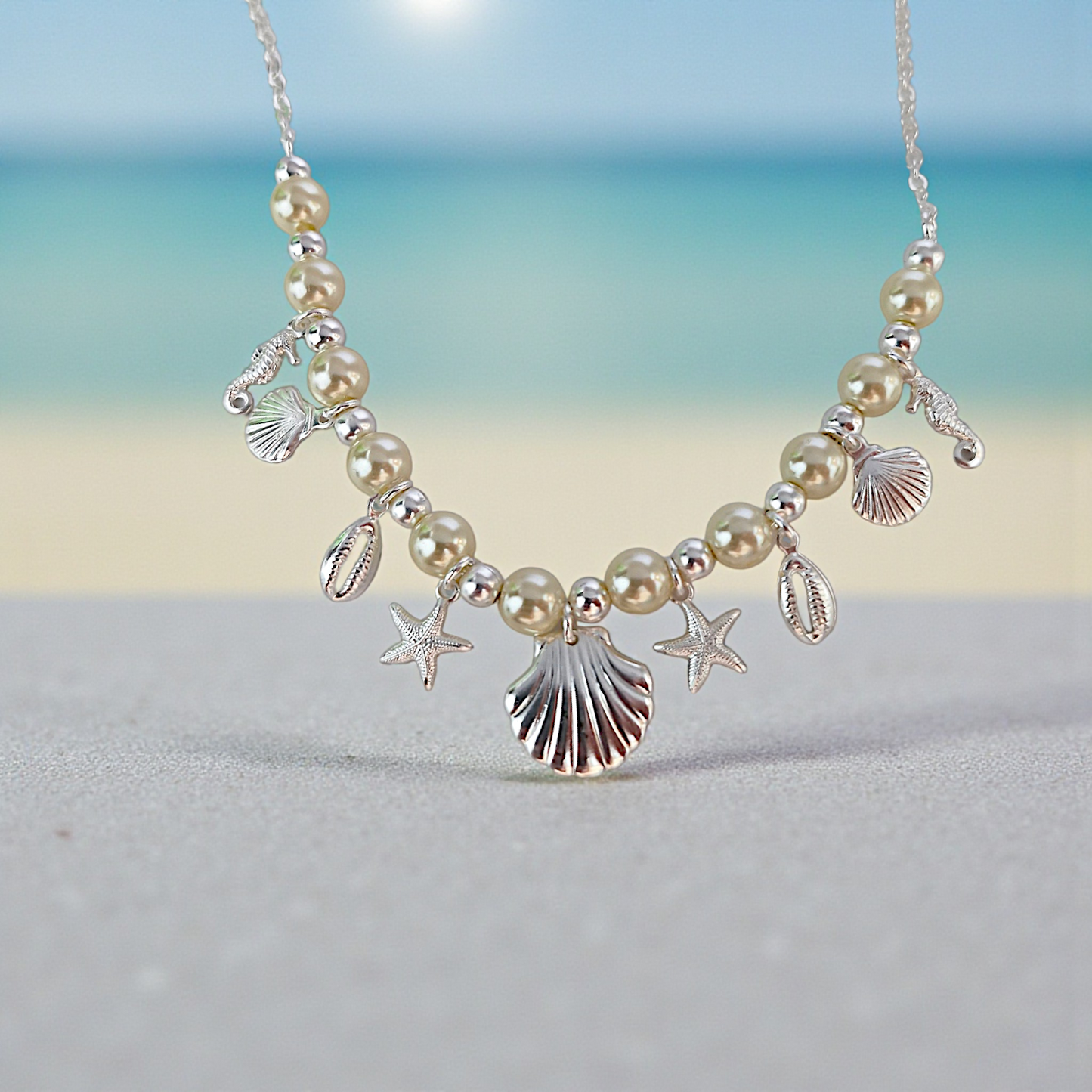 Colar Choker Pérolas e Pingentes Mar Prata 925