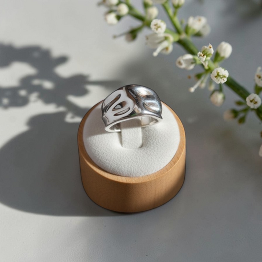 Anel Largo Orgânico Amassado Prata 925