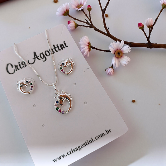 Conjunto Infantil Unicórnio Prata 925