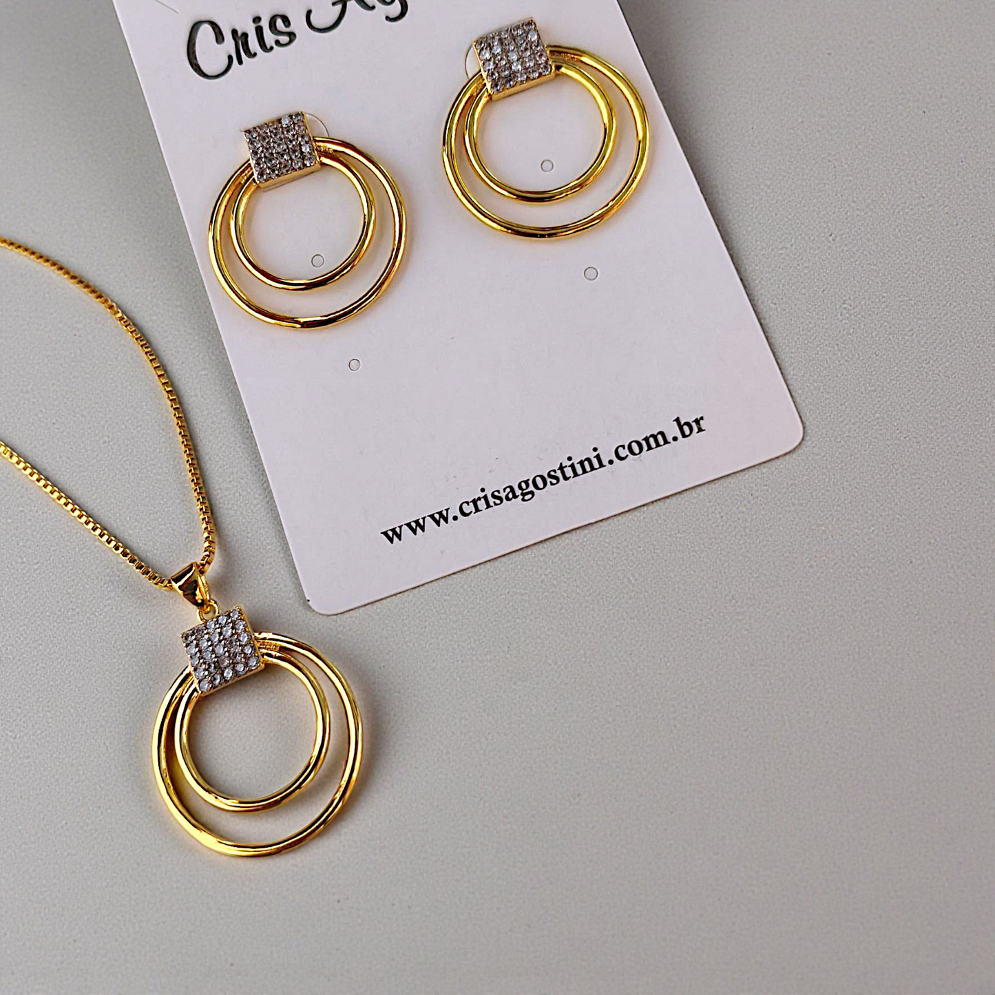 Conjunto Aros Detalhe Quadrado Microzircônias