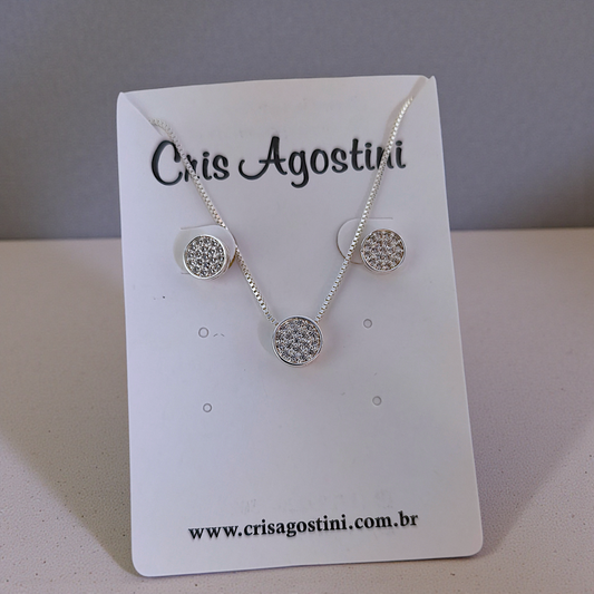 Conjunto Delicado Redondo Microzircônias Prata 925