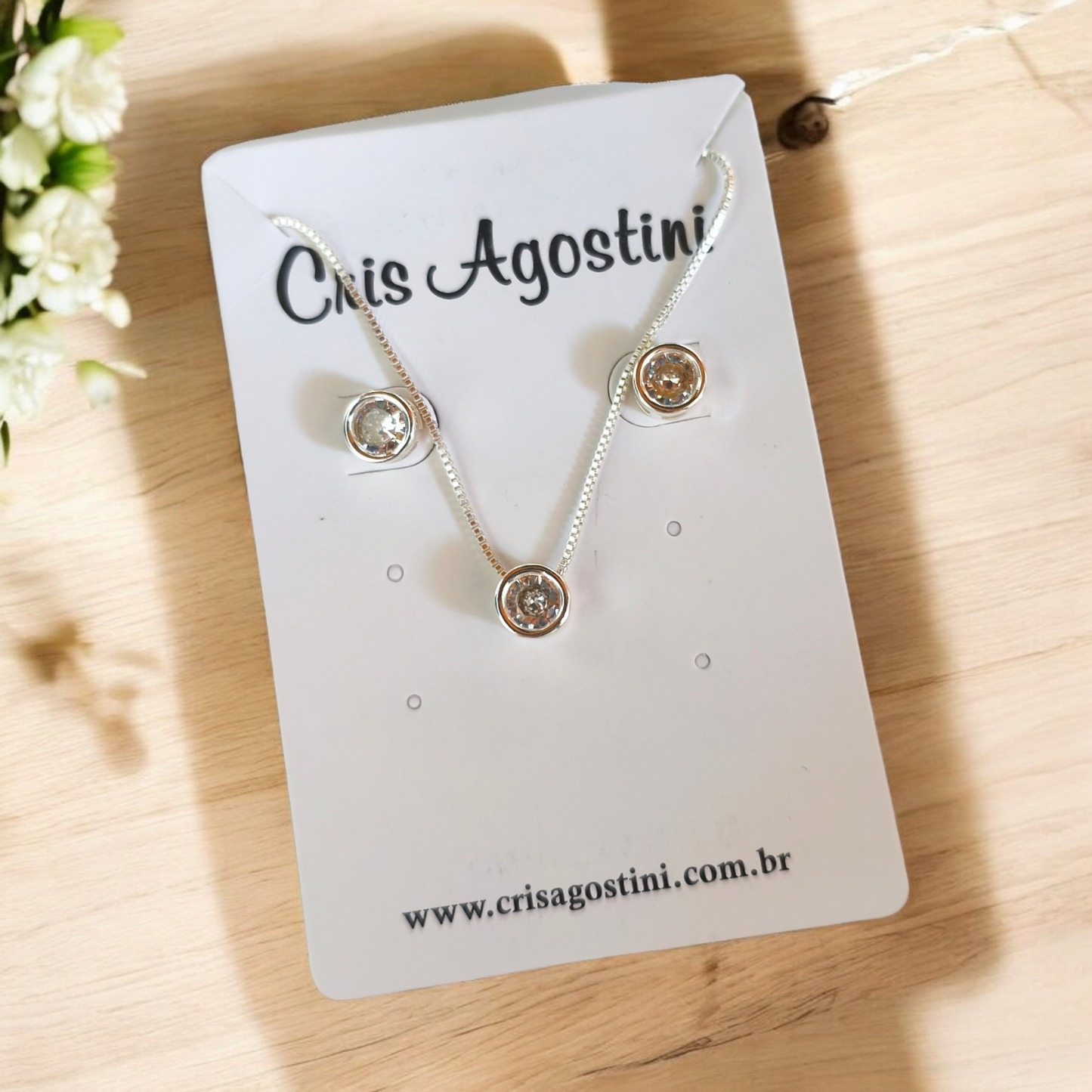 Conjunto Ponto de Luz Caixa Redonda 5mm Prata 925