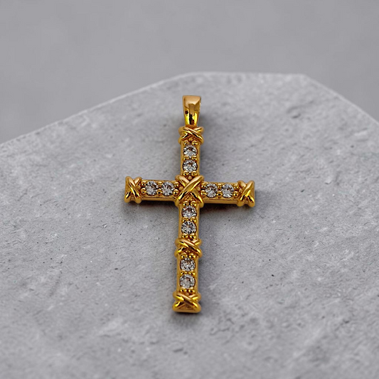 Pingente Crucifixo Zircônias 35x25mm