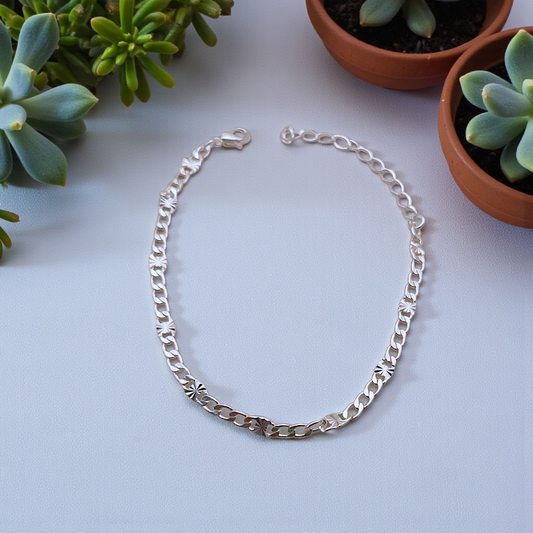 Pulseira Grumet Fina Elo Detalhe 4mm Prata 925