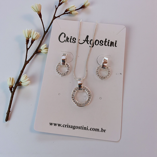 Conjunto Delicado Aro Microzircônias Prata 925