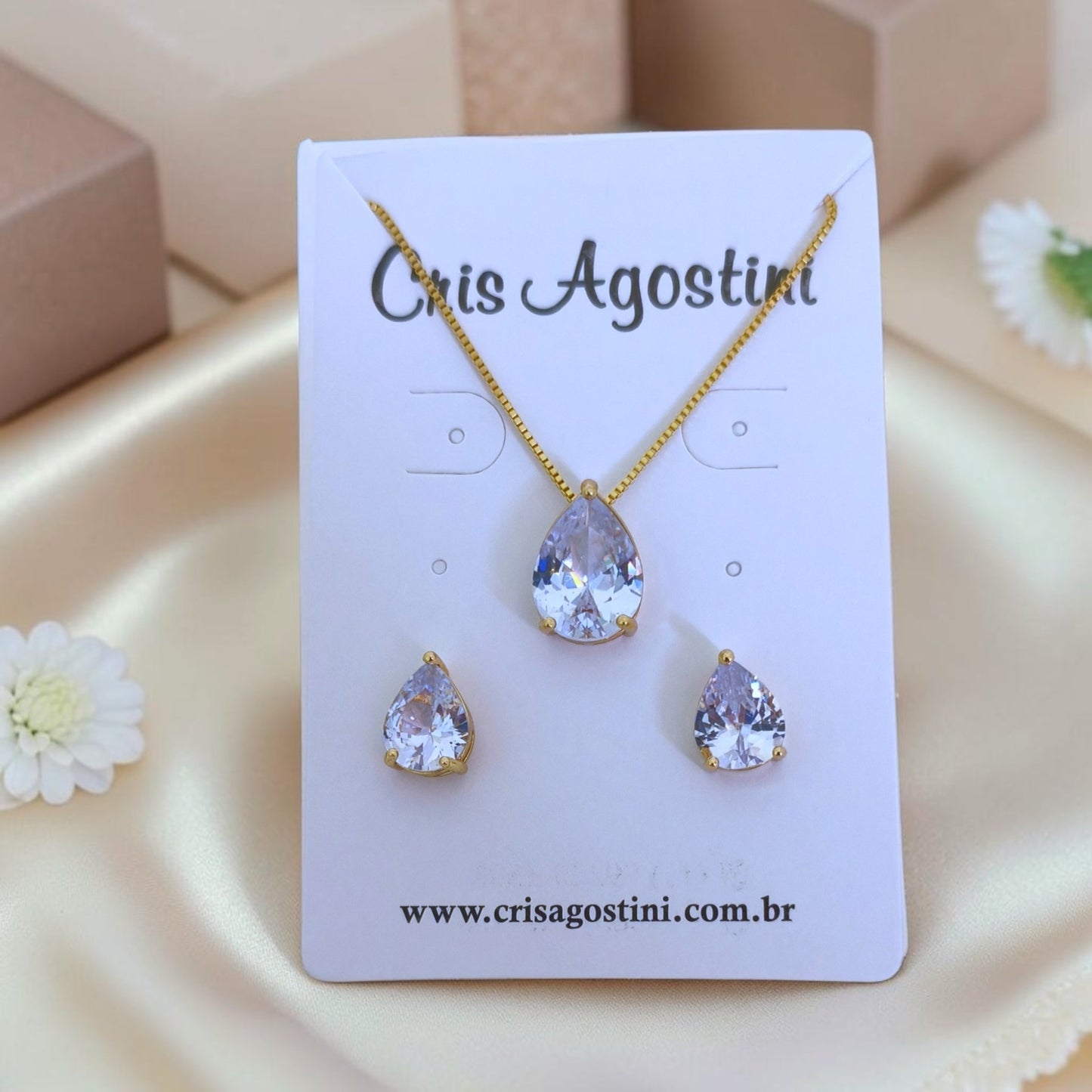 Conjunto Gota Zircônia Lapidada