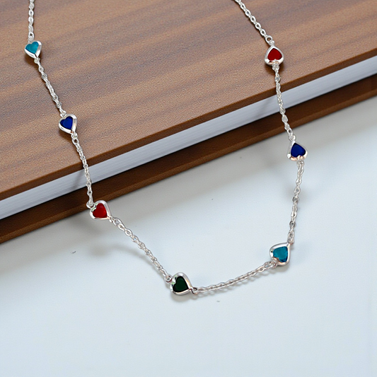 Colar Choker Corações Zircônias Colors Prata 925