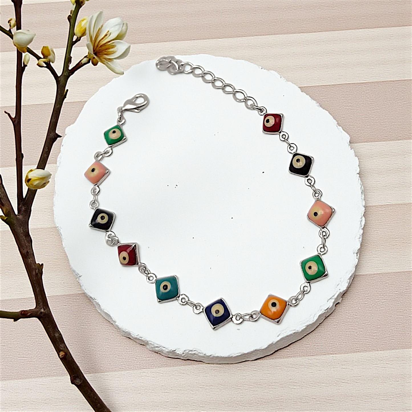 Pulseira Olho Grego Quadrado Color