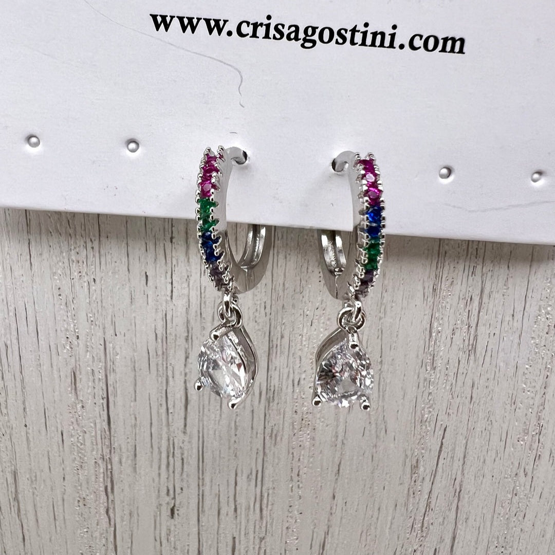 Brinco Argolinha Pingente Gota Zircônia