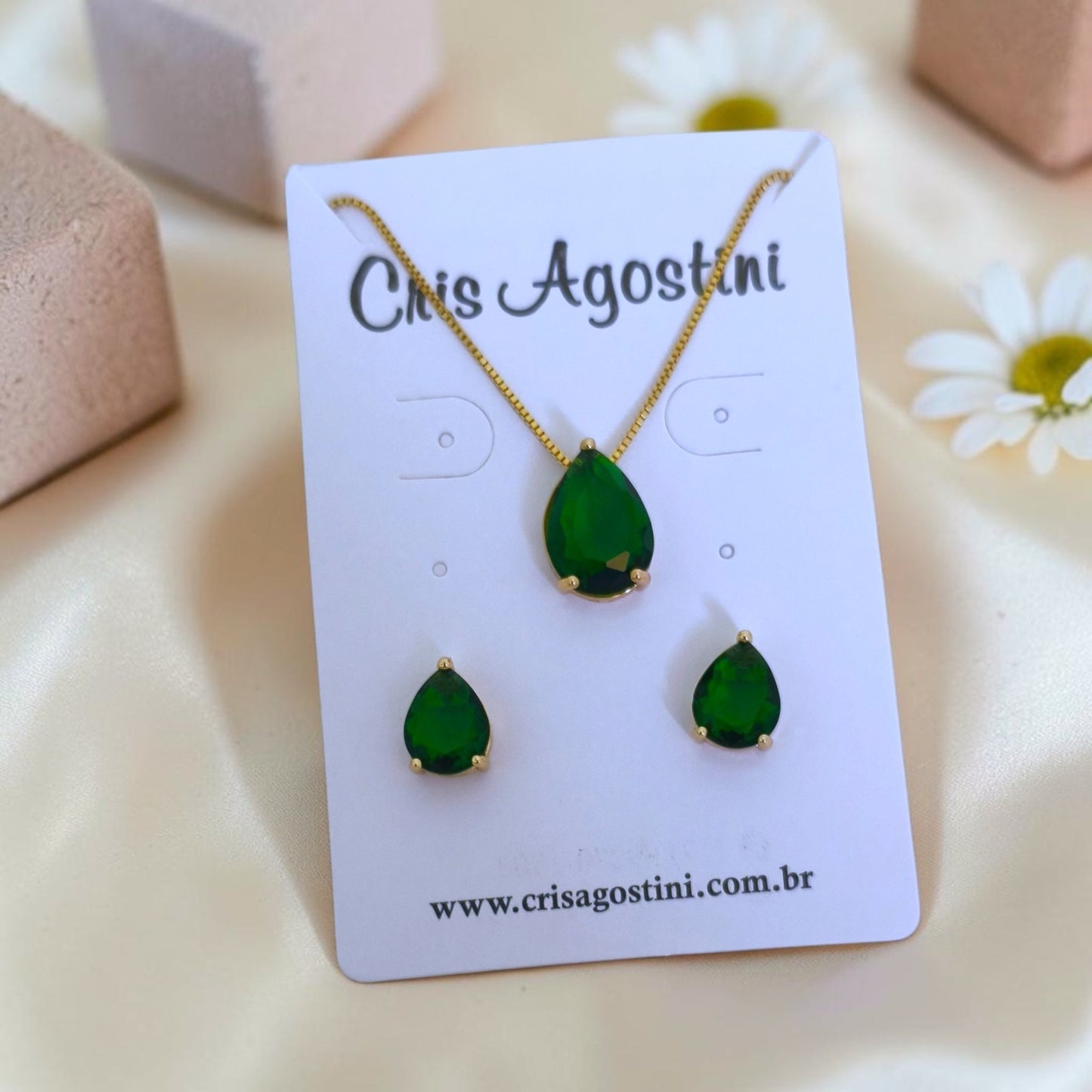 Conjunto Gota Zircônia Lapidada