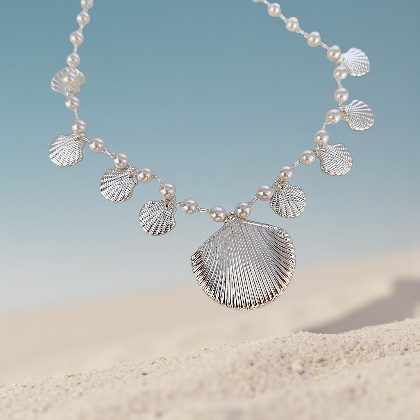 Colar Choker Pérolas e Concha Prata 925