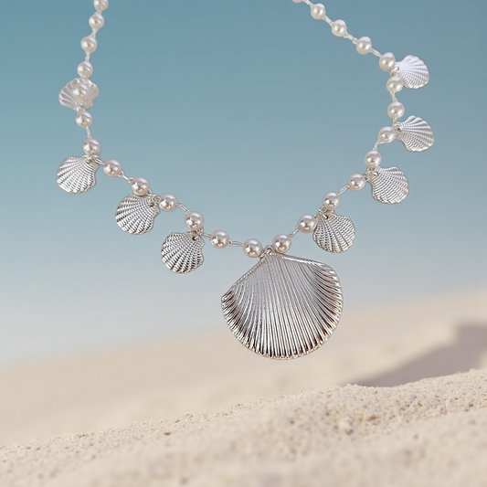 Colar Choker Pérolas e Concha Prata 925