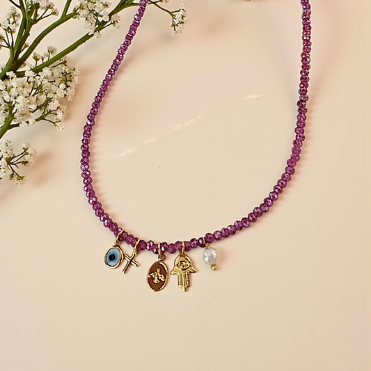 Colar Choker Cristal Pingentes Proteção