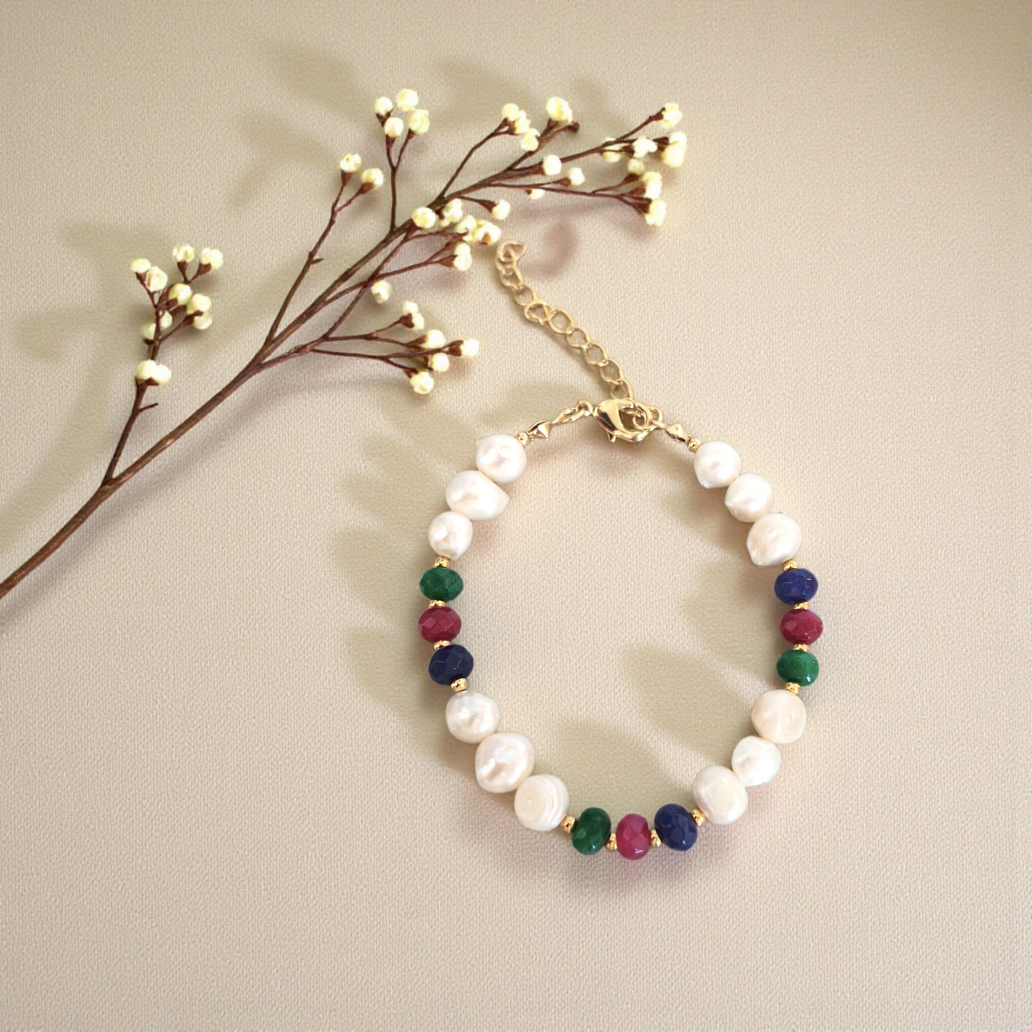 Pulseira Pérolas e Pedras Naturais