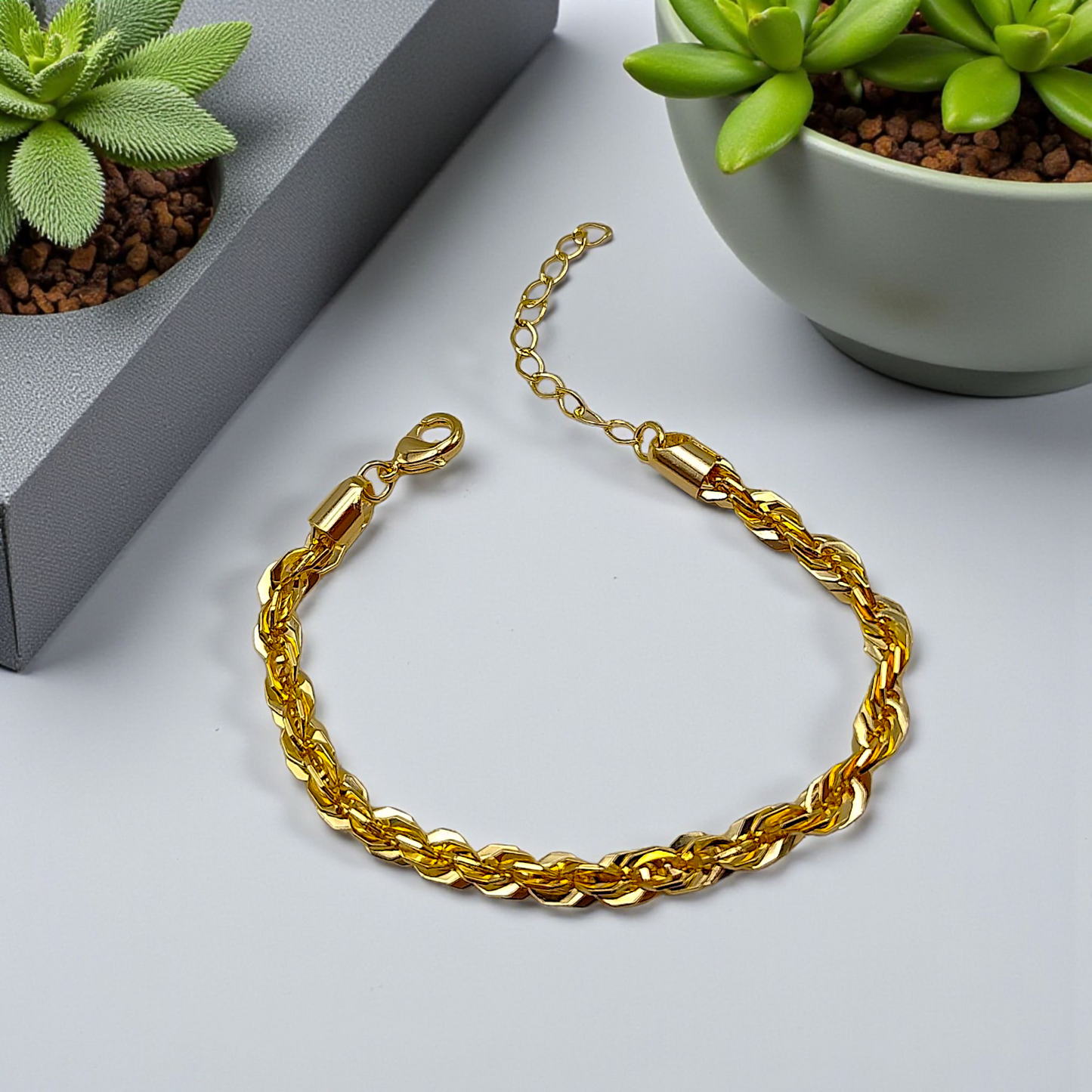 Pulseira Elos Torcidos Entrelaçados Grossa