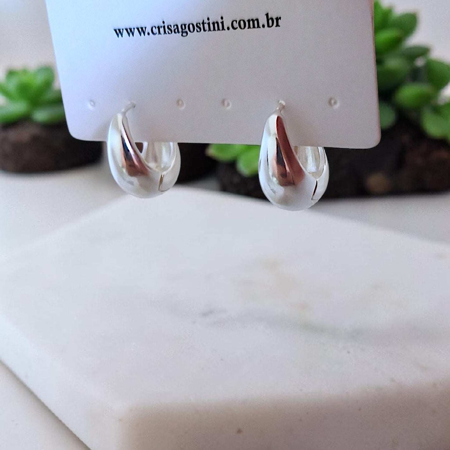 Brinco Argolinha Tipo Gota Prata 925